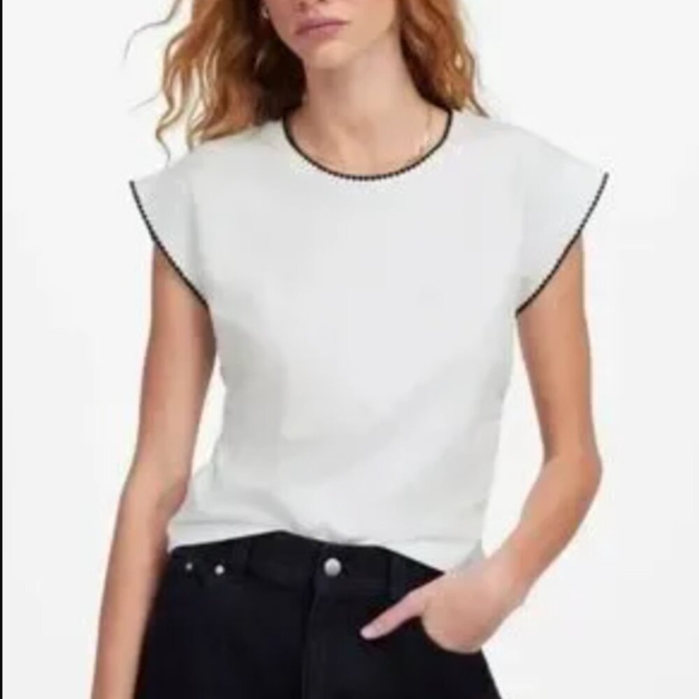 Madewell Side-Cinch Muscle Tee T Shirt Top White Black Trim Size Medium NU856